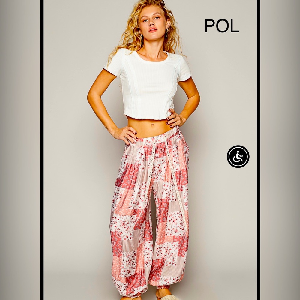 NWOT POL Pink Patterned Wide-Leg Pants